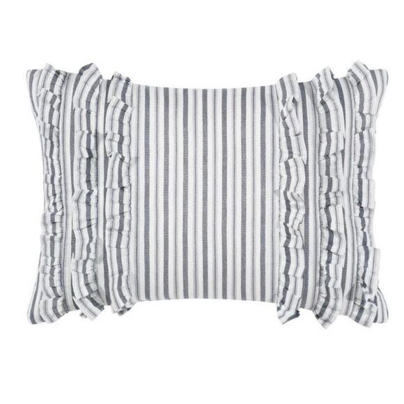 Laura Ashley Gray & White Striped Ruffle Throw Pillow - Picture 1 of 8